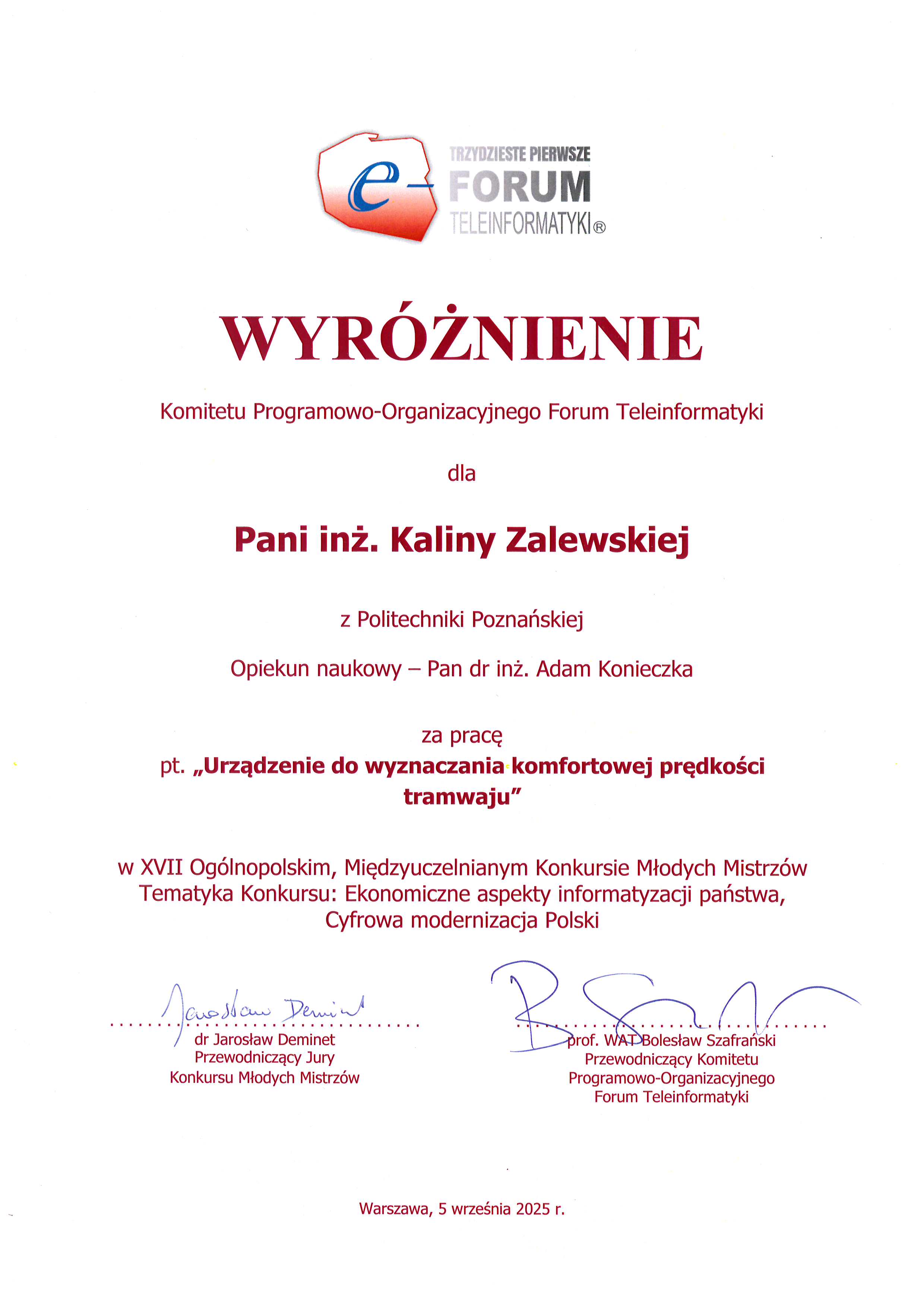 Dyplom inż. Kaliny Zalewskiej (1)
