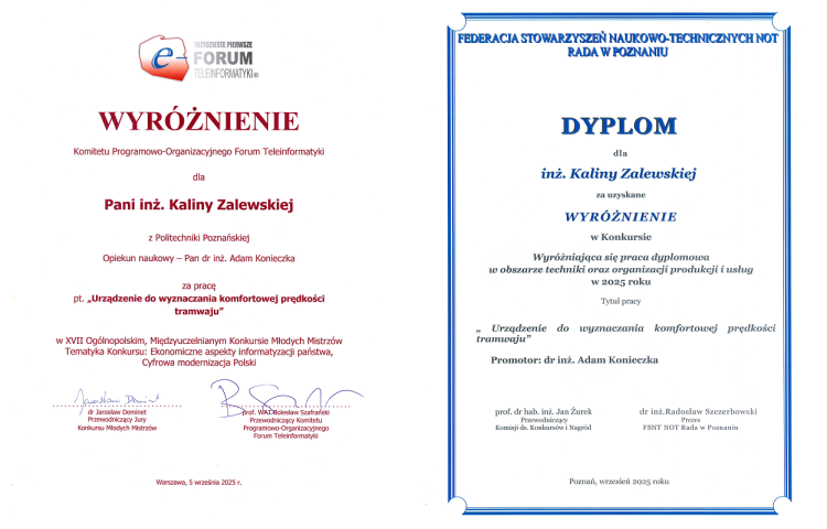Dyplomy inż Kaliny Zalewskiej