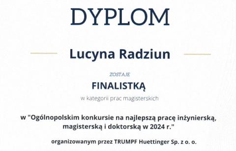 Dyplom mgr inż. Lucyny Radziun