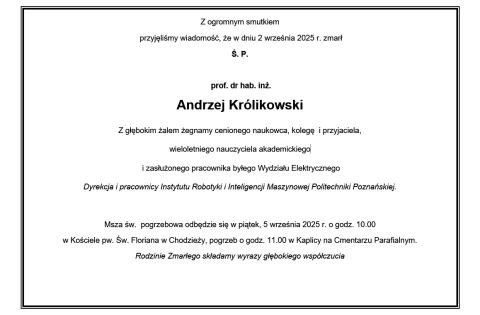 Śp. prof. dr hab. inż. Andrzej Królikowski