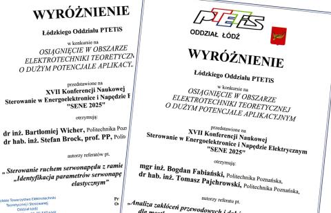 Dyplomy PTETiS dla pracowników WARiE